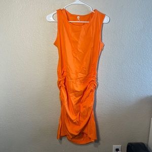 Orange Sleeveless Ruched Bodycon Dress